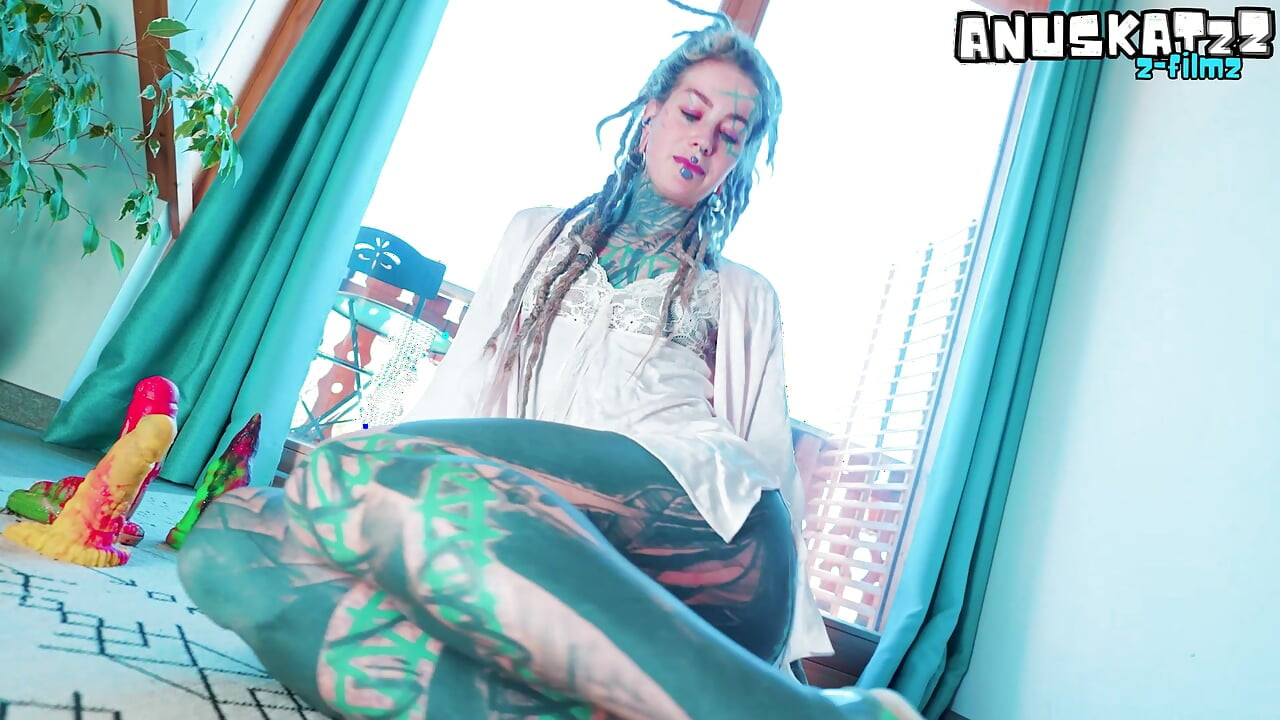 Tattooed Girl in Lingerie DPs Herself with Huge Dildos