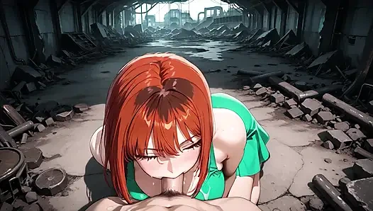 Redhead Anime Girl Fucked Hard in Ruined Factory - Dripping Cum All Over Her Big Ass
