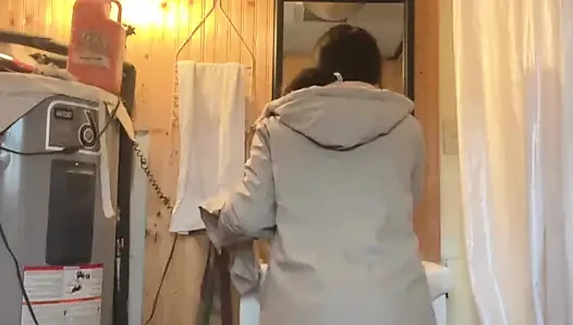 Cooking Food at Kitchen Then Pussy Cant Wait Go to Piss