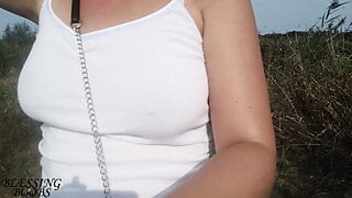 Braless boobwalk in White shirt, see my nipples through the shirt