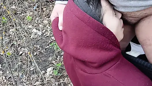 I pee and fuck my lover in the mouth in the forest so that my wife doesn’t catch us