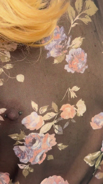 Trying my new sheer blouse in a caffe, showing my hard pierced nipples in public. | Clip 2