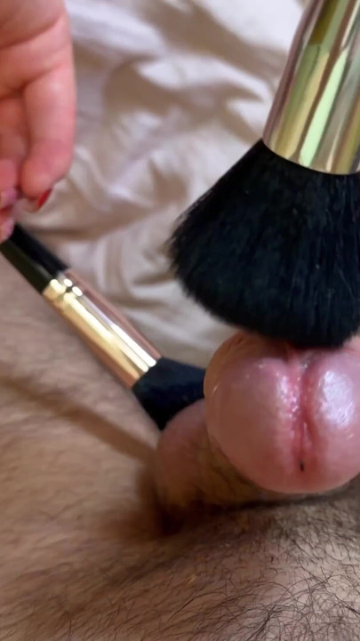 I Edge and Tease His Sensitive Penis with a Makeup Brush | Clip 1