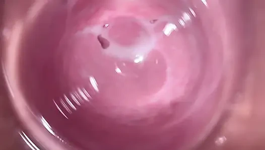 Camera deep inside Mia's teen creamy pussy