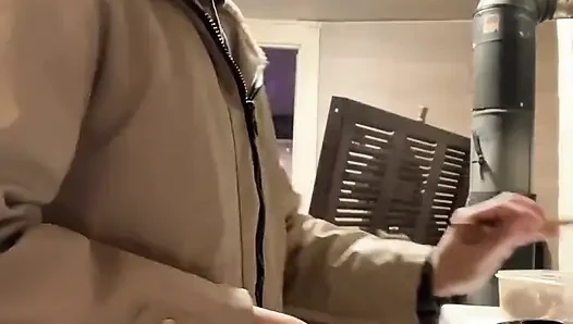 Cooking Food at Kitchen Then Pussy Cant Wait Go to Piss