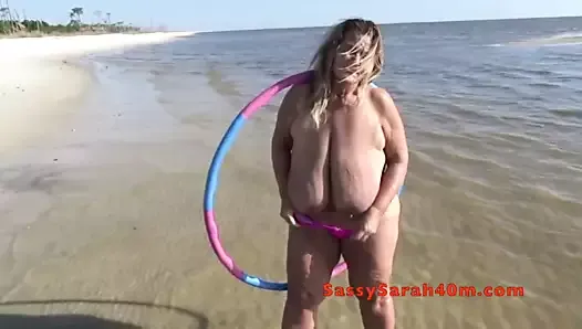 The biggest hanging saggy tits at the beach