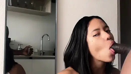 She gets on her knees to eat all my cock with her little mouth -amateur couple- nysdel