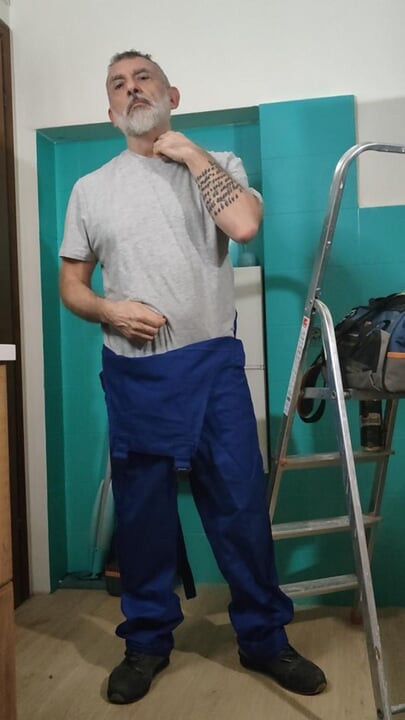 The Mature DILF Plumber with big cock getting hard in the kitchen