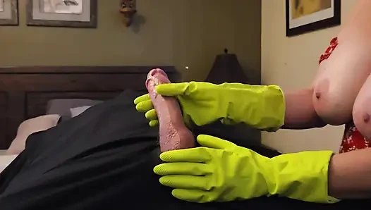 Super CLOSE UP Latex Gloves and Hot Oil POV Edging Penis Massage with HUGE CUM SHOT