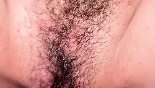 Creamy handjob with fucking hairy pussy cum inside