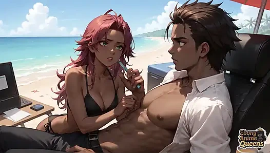 Четыре чернокожие королевы. 1 пляж. Оральный секс, тройничок. Горячая, грязная шлюшка. Возбужденное порно.