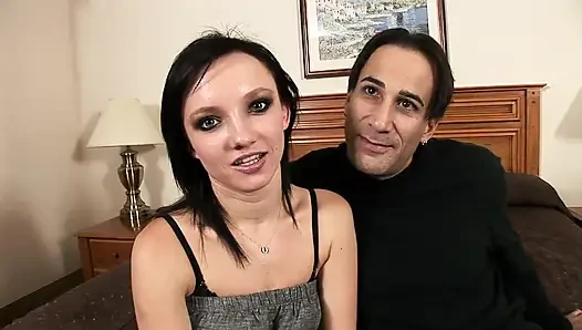 Amateur brunette sucks the huge cock of her boyfriend and gets banged do...