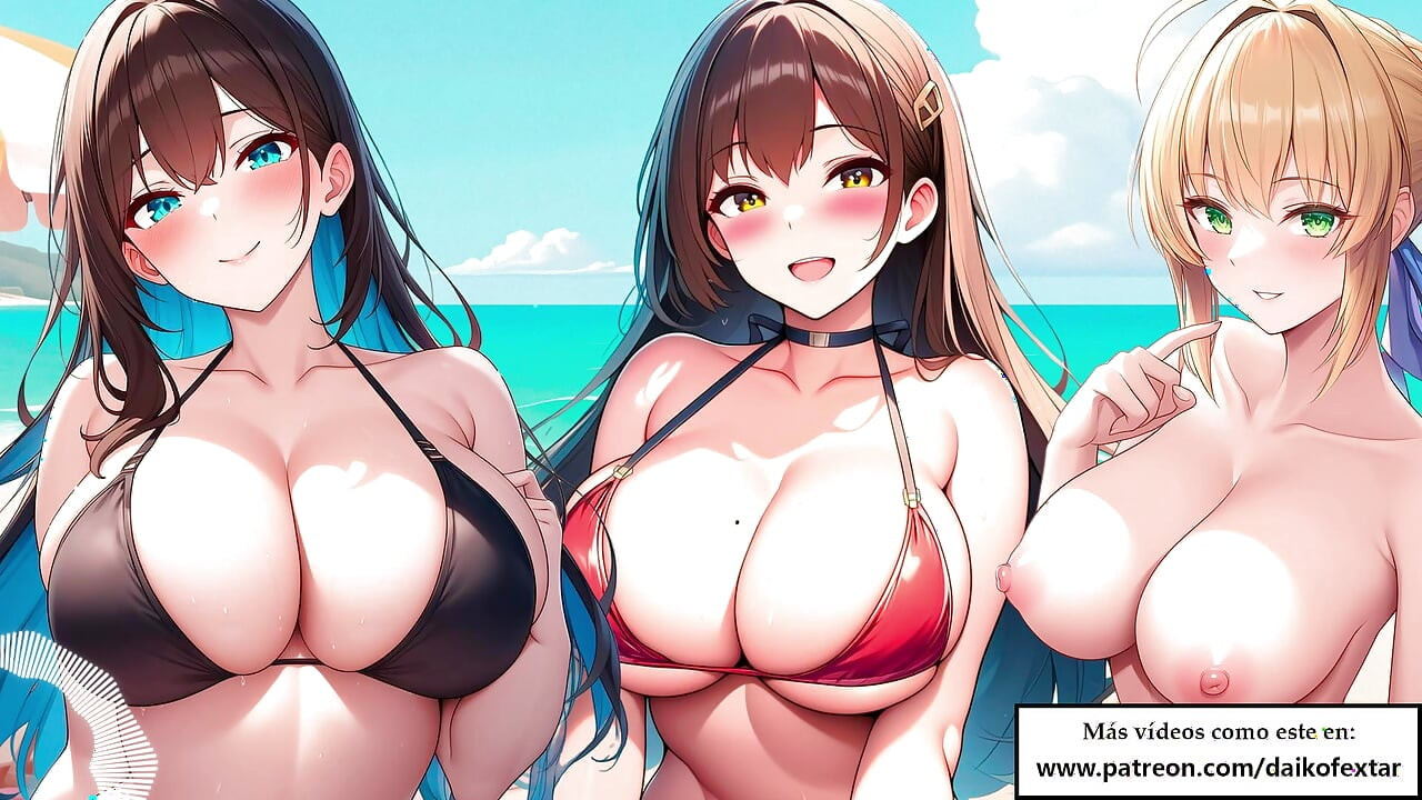 Spanisches rollenspiel WICHsanleitung – hentai-mädchen geben dir eine kollektive masturbation am strand.