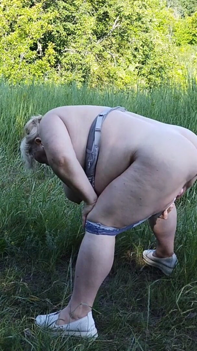 Mother-in-law undressed in the park and pisses in front of everyone | Clip 1