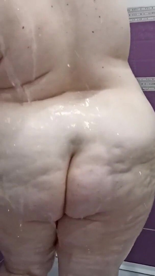 Mature, curvy milf with a big, cellulite ass and big tits takes a shower. | Clip 1