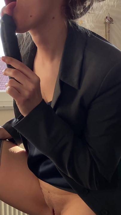 Business woman dildo play in home office