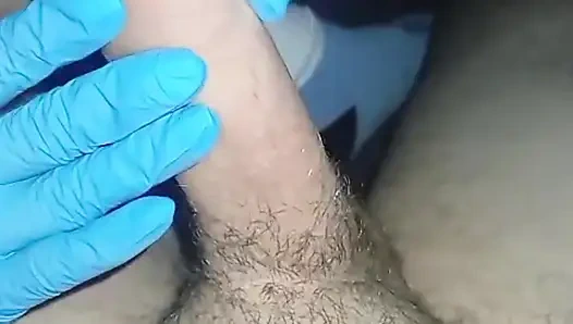 Gentle massage with sterile gloves, it is done as he likes