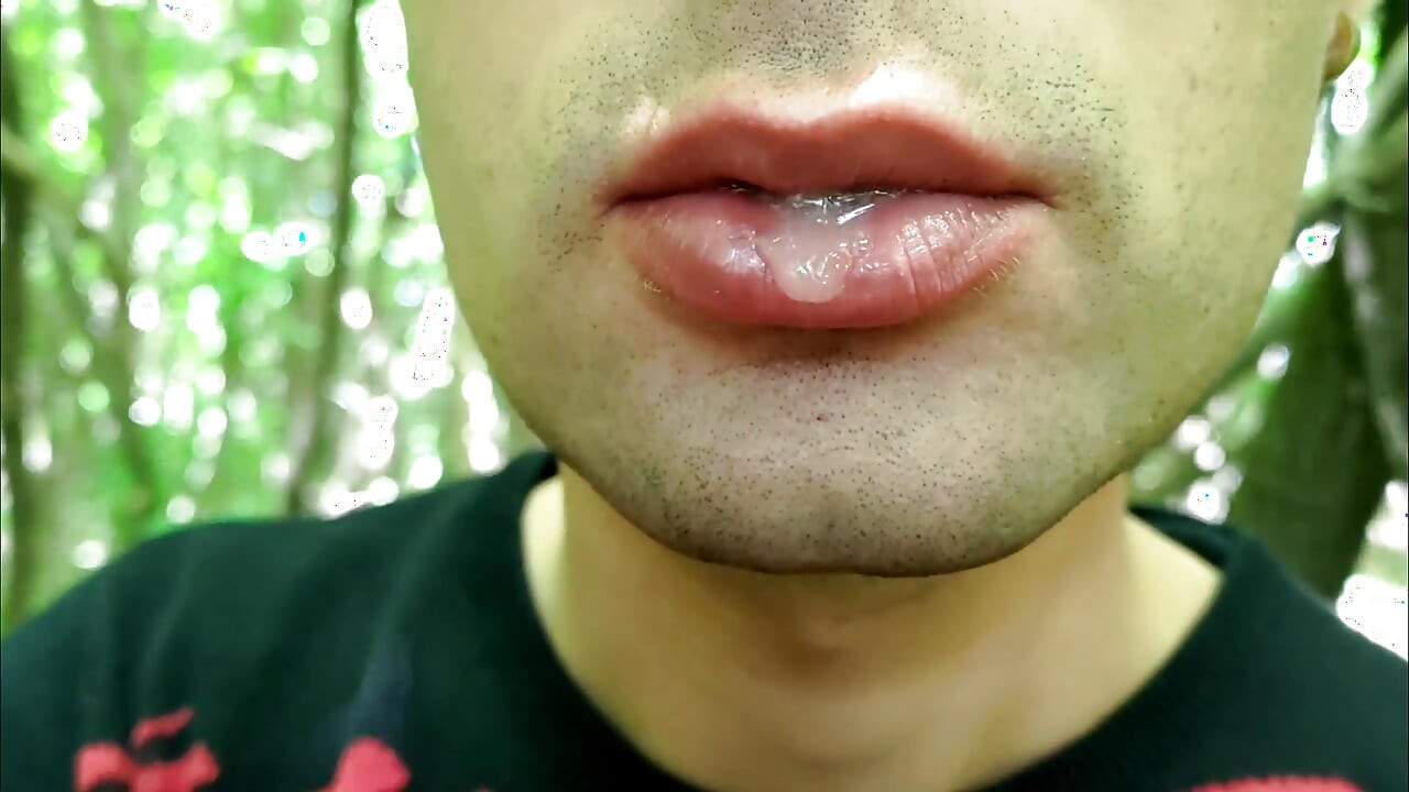 Close up Playing with Cum on Lips - Blowing Cum Bubbles and Swallowing All That Cum