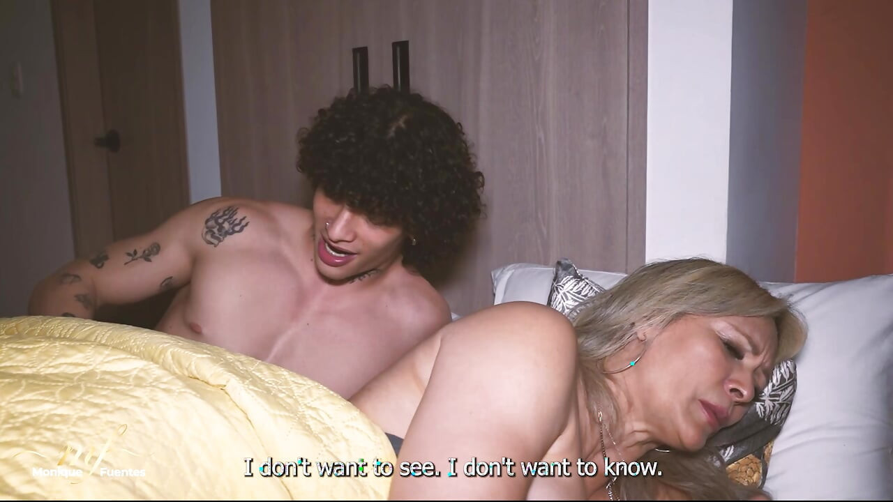 A stepmother ends up being fucked by her stepson while sharing a hotel bed - Monique Fuentes