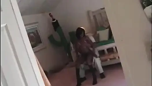 Muscle black guy in sexy black petit