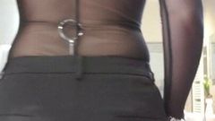 Julie's bondage dress at the office today