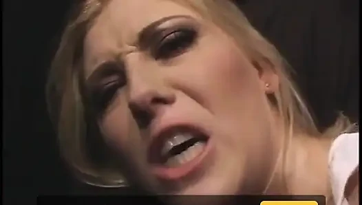 Sexy blonde teen in denim sucks dick and gets fucked