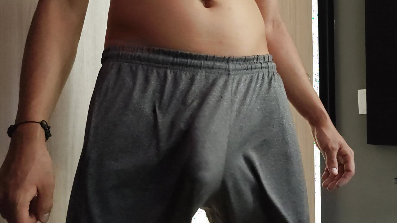 Hard Penis Wiggling and Bouncing in Shorts