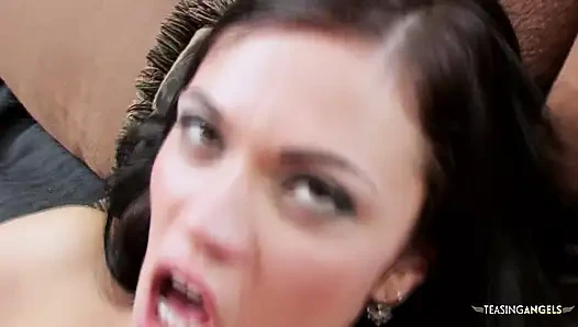 Brunette gets fucked doggy style after getting cunnilingus