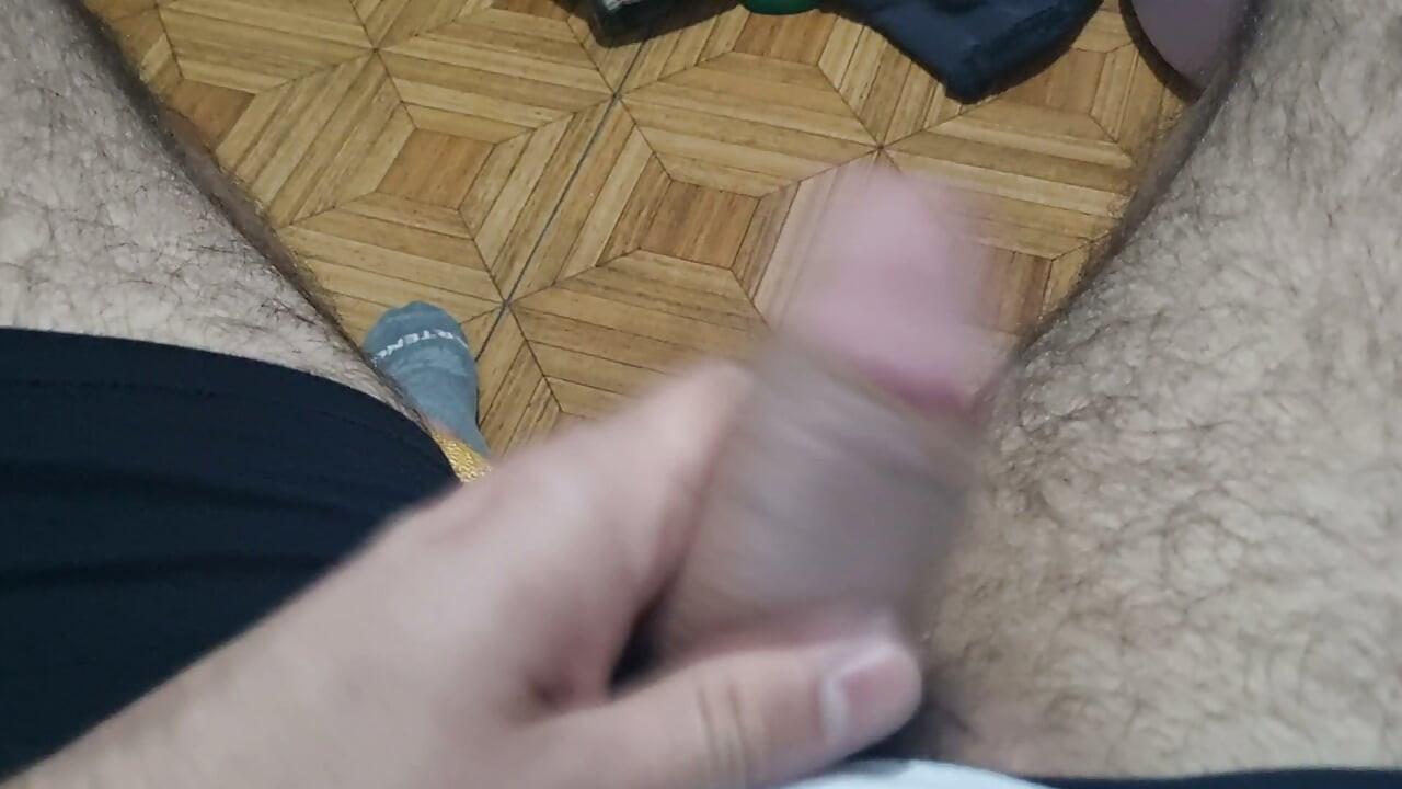 A handjob with the half-pumped cock, Hairy delight.