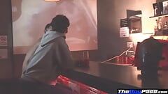 Hot boy gets bareback fucked by step dad in a gay bar