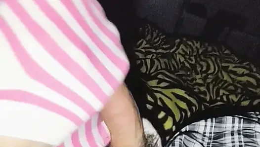 Hot Pink & White Striped Sockjob Sock Handjob - Cum on Socks