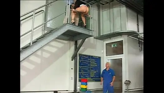 Slutty Blonde Piss in Mouth Hard Assfuck on the Stairs