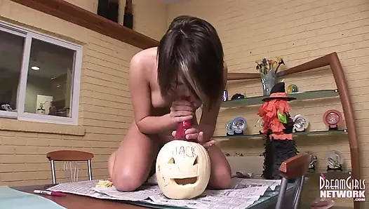 Cute brunette fucks herself on my dining table