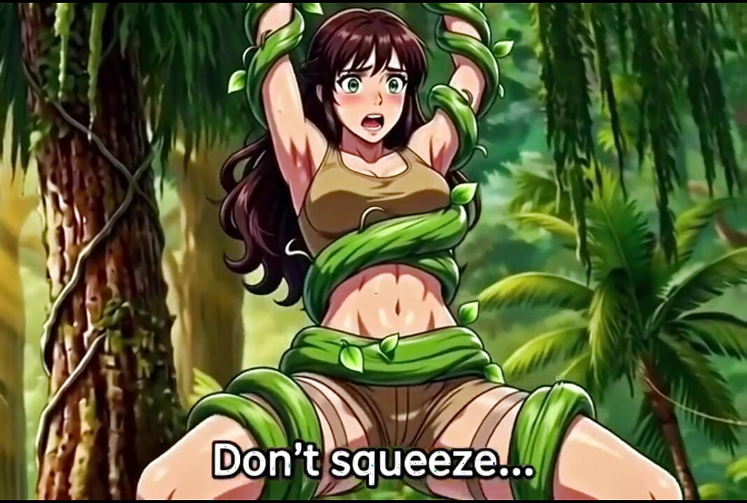Explorer girl bound in teasing vines that give her  Bound in teasing vines that  intimate pleasure