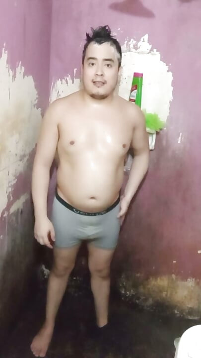 Jesus without a shirt and in boxers bathing