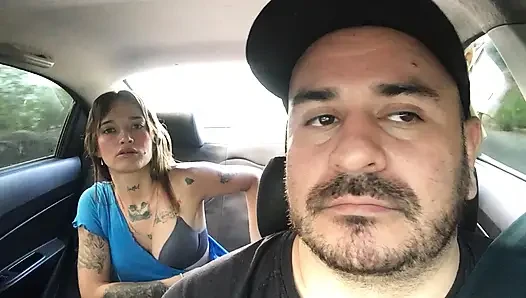 Hot girl masturbates in Uber driver's car