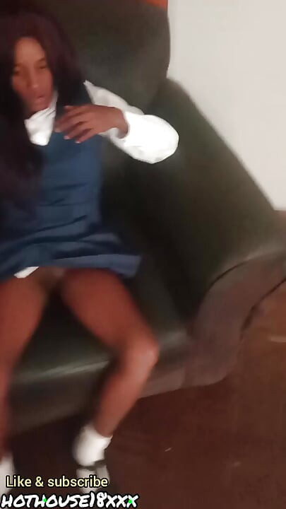 Hot 18 year old school girl plays with pink vibrator on launch chair