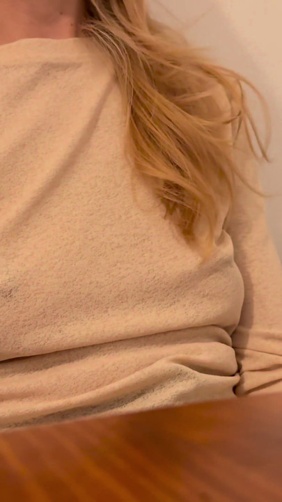 Having Pizza in a sheer blouse in public  in a restaurant exposing my big nipples | Clip 2