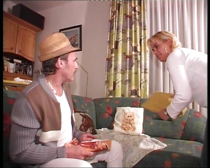 Sexy German blonde rides dick of an older dude