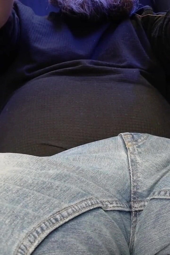 Hard Uncut Cock Stroking Though Blue Jeans