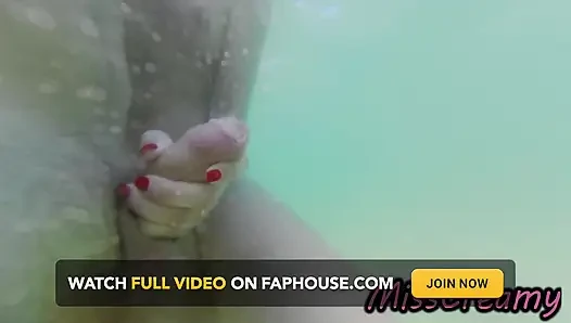 We Got Caught! My Teacher Handjobs My Cock Underwater on Nude Beach