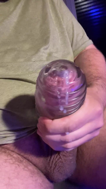Bear with a fat cock cumming from fucking a fleshlight