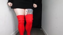 Red Thigh High Socks JOI Cableknit Socks Fetish