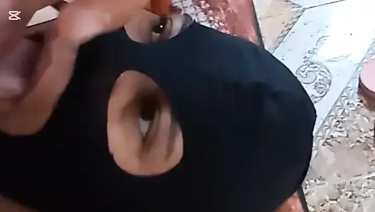 masked bride drinking semen and sucking balls