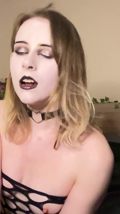 Goth Pixie Shadow Bed - Fishnet Strip to Wild Dildo Ride | Clip 1