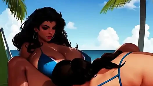 Lactating Lesbians Breastfeed on the Beach