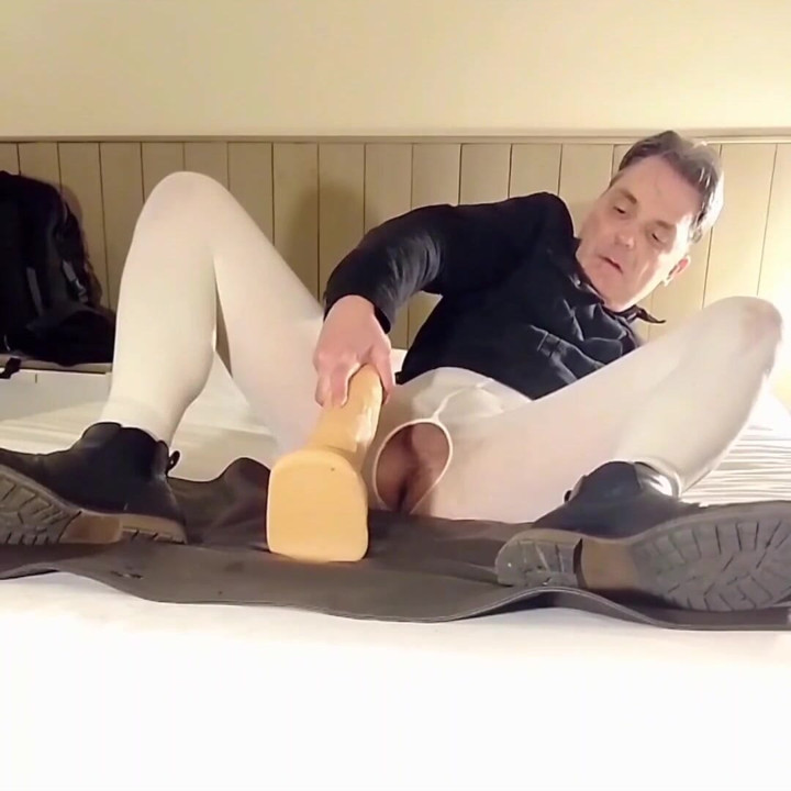 Dildo Insertion in Open White Pantyhose