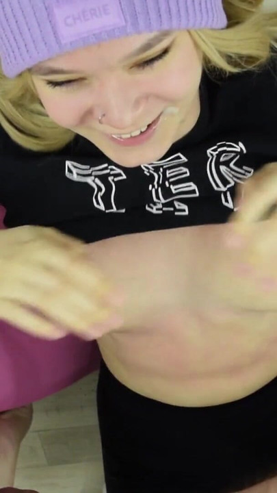 Fucked my stepdaughter tits on the floor and cum in her small mouth | Clip 2