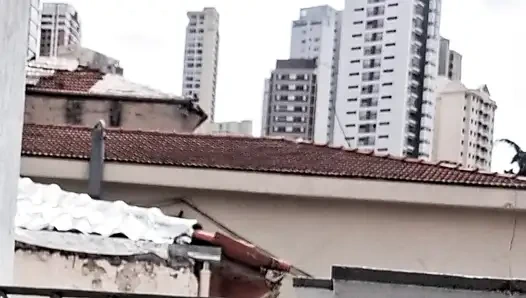 Me and Dai Belan, Almost Naked, Washing the Balcony of the Apartment and Neighbors Watching Us