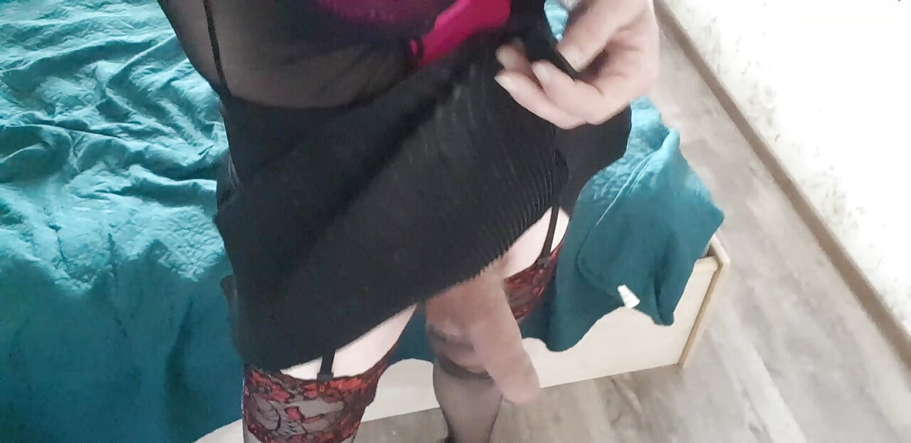 Cock between nylon legs